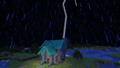 Uderzenie pioruna w piorunochron. Screenshot z Minecraft Live 2020.
